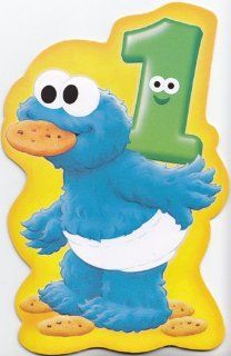 Greeting Cards   Birthday Sesame Street Cookie Monster "Look your first birthday is here have fun" Health & Personal Care