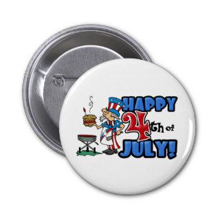 Happy 4th of July Uncle Sam BBQ Pinback Button