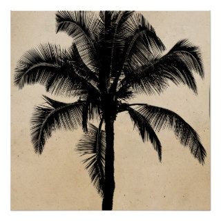Retro Hawaiian Tropical Palm Tree Silhouette Black Posters