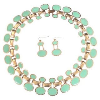 Enamel and Polished Oval Cleopatra Statement Necklace and Earrings Set   Aqua
