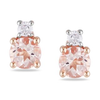 Miadora 10k Rose Gold Morganite and Diamond Stud Earrings Miadora Gemstone Earrings