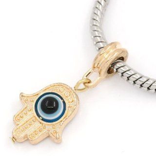 Gold Plated " Hamsa Evil Eye Charm " Dangle Spacer Beads Fits Pandora Troll Chamilia Biagi Bracelet Jewelry