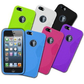 EMPIRE Apple iPhone 5 / 5G Pack of 6 S Shape Flexible Poly Skin Case Covers, Black, Neon Green, Hot Pink, Light Blue, Purple, White Cell Phones & Accessories