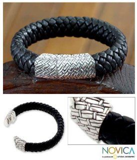 Novica Sterling Silver Men's 'Emperor' Leather Bracelet(Indonesia) Henry Anthony Sanny Jewelry