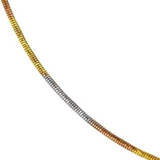 14k Three Tone Rose White and Yellow Gold 1.6mm Round Omega Chain Necklace   16" Jewelry