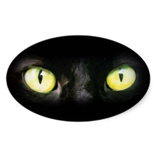 Black Cat, Yellow Green Eyes, Sleek and Spooky Sticker