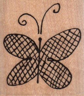 Criss Cross Sketch Butterfly Wood Mounted Rubber Stamp (606D)