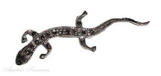 Sterling Silver Long Lizard Salamander Marcasite Lapel Pin Brooch Brooches And Pins Jewelry