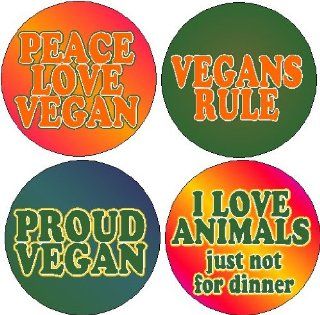 Set of 4 VEGAN Themed 1.25" Pinback Buttons Badges / Pins   Vegans 