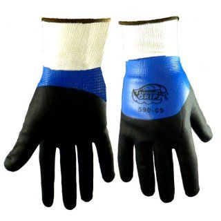 Global Glove 590 Tsunami Grip Polyester Foam Nitrile Glove, Work, Extra Small, Black/Blue (Case of 72)