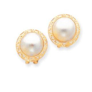 14k Yellow Gold 14 15mm Cultured Mabe Pearl Earrings Jewelry