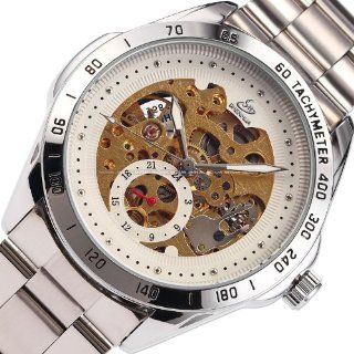 Mens White Automatic Mechanical Skeleton Stainless Steel Fantastic Sport Watch 