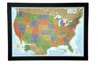 Decorator US Political Wall Map Pinboard Framed with Black Finish Frame  
