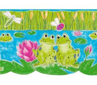 Wallpaper Border Froggy Friends Lilly Pads Frog Bath Purple Flowers    