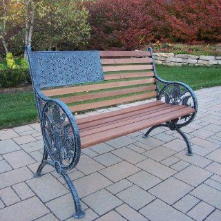 Proud American Wood and Cast Iron Park Bench Finish Verdi Grey  Outdoor Benches  Patio, Lawn & Garden