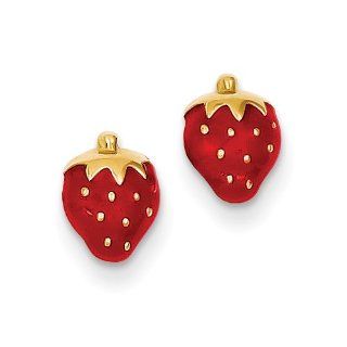 14k Enameled Strawberry Ear Stud Earrings Jewelry