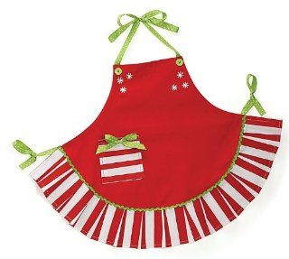 Child's Ruffled Snowflake Christmas Apron Festive Red Apron with Front Pocket   Kitchen Aprons