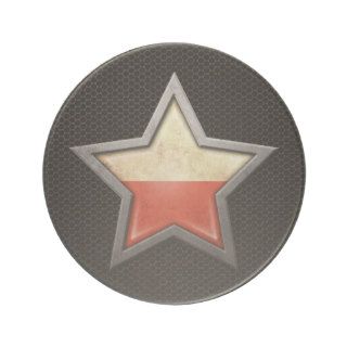 Polish Flag Star with Steel Mesh Effect Drink Coaster