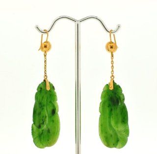 14K Yellow Gold Jade Earrings Jewelry