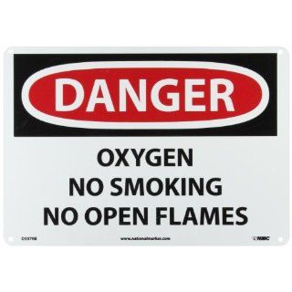 NMC D597RB OSHA Sign, Legend "DANGER   OXYGEN NO SMOKING NO OPEN FLAMES", 14" Length x 10" Height, Rigid Plastic, Black/Red on White
