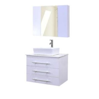 Design Element Portland 30 in. Single Vanity in White with Carrara White Marble Vanity Top and Mirror in Mint DEC071D W