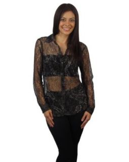 599fashion Long sleeve lace top featuring brown print