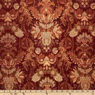 54'' Wide Oxford Satin Jacquard Flourish Rust Red Fabric By The Yard