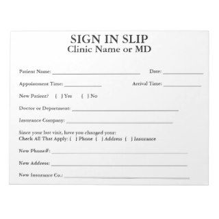 Privacy Patient Sign In Slips Notepad (White)