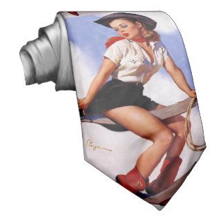 Vintage Gil Elvgren Ranch Western Pin up girl Necktie