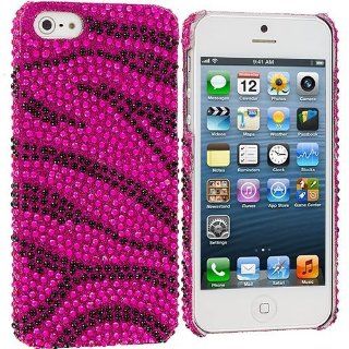 Black / Hot Pink Zebra Bling Rhinestone Diamond Snap On Hard Skin Case Cover for Apple iPhone 5 5G 5th Cell Phones & Accessories