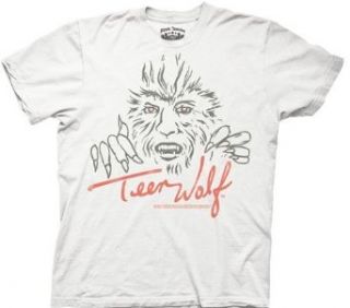 Teen Wolf   Drawn Wolf Face Adult T shirt in White, Size X Large Clothing