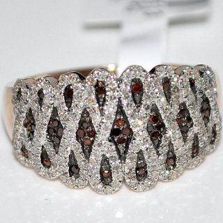 Red Diamond Band Ring 15mm Wide Cocktail Right hand Rose Gold 10K Jewelry
