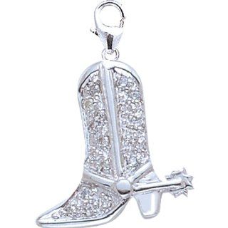 14K White Gold Diamond Cowboy Boot Charm Clasp Style Charms Jewelry