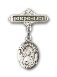 JewelsObsession's Sterling Silver Baby Badge with Our Lady of la Vang Charm and Godchild Badge Pin Brooches And Pins Jewelry