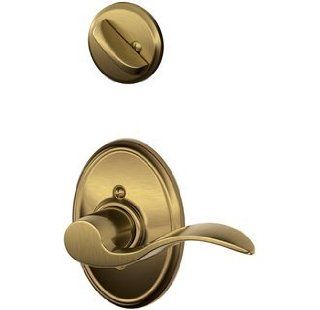 Schlage F59 609 Antique Brass Accent Lever and Deadbolt with Wakefield Rose (Interior Half Only)   Door Hardware  