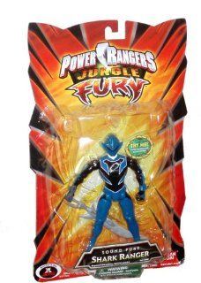 Power Rangers Jungle Fury 6 Inch Tall Figure with Action Sound   Sound Fury Blue Shark Ranger with Shark Blade Plus Shock Sensor Sound Feature Toys & Games