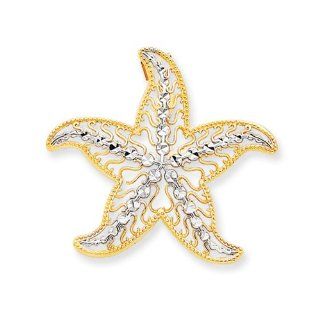 30mm Two Tone Filigree Starfish Slide In 14k Yellow Gold and Rhodium Jewelry