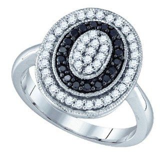 0.51 Carat Black & White Oval Shape Round Diamond Halo Engagement Ring Jewelry