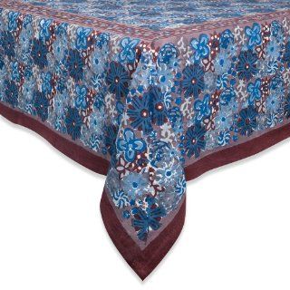 Caravan by Couleur Nature 59 inches by 86 inches Candy Flower Tablecloth, Brown/Blue  