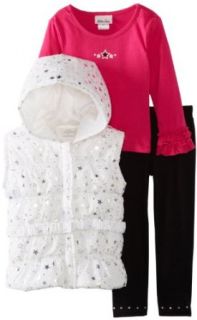 Little Lass Girls 2 6X 3 Piece Hooded Star Puffy Vest Set, Fuchsia, 2T Pants Clothing Sets Clothing