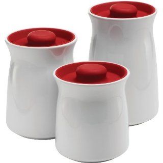 Anchor Hocking 3 Piece Ceramic Studio Canister Set with Cherry Red Lids Kitchen & Dining