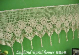 Vintage hand crochet lace Cotton Cafe off white Curtain/Valance with tassel   Window Treatment Curtains