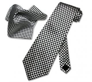 SILK Black & White Checkered NeckTie Handkerchief Matching Neck Tie Set at  Mens Clothing store