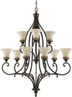 Murray Feiss F2225/6+3WAL 9 Light Chandelier from the Drawing Room Collection with Amber Snow Scavo Glass, Walnut   Flood Lighting  