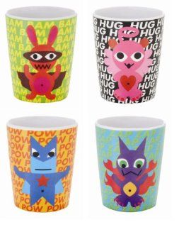 French Bull 6 Ounce Melamine Juice Cup, Superhero Kids, Set of 4 Juice Glasses Kitchen & Dining