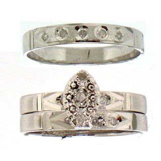 Real Diamond Wedding Engagement Ring 0.10CTW DIAMOND CLUSTER TRIO SET 14K White gold Jewelry