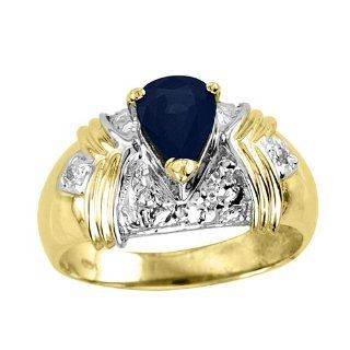 Pear Shaped Sapphire & Diamond Ring 14K Yellow Gold RMC Worldwide Jewelry