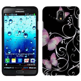 Samsung Galaxy Note 3 Purple Butterfly on Black Phone Case Cell Phones & Accessories