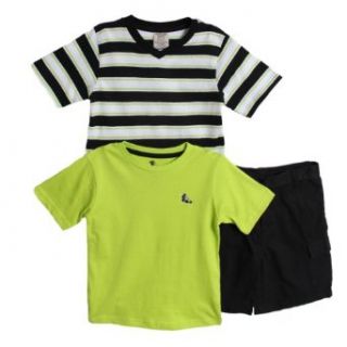 American Hawk Kid Boys 3 Piece Green Striped V neck Shirt Black Cargo Shorts Clothing