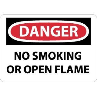 NMC D648PB OSHA Sign, Legend "DANGER   NO SMOKING OR OPEN FLAME", 14" Length x 10" Height, Pressure Sensitive Vinyl, Black/Red on White